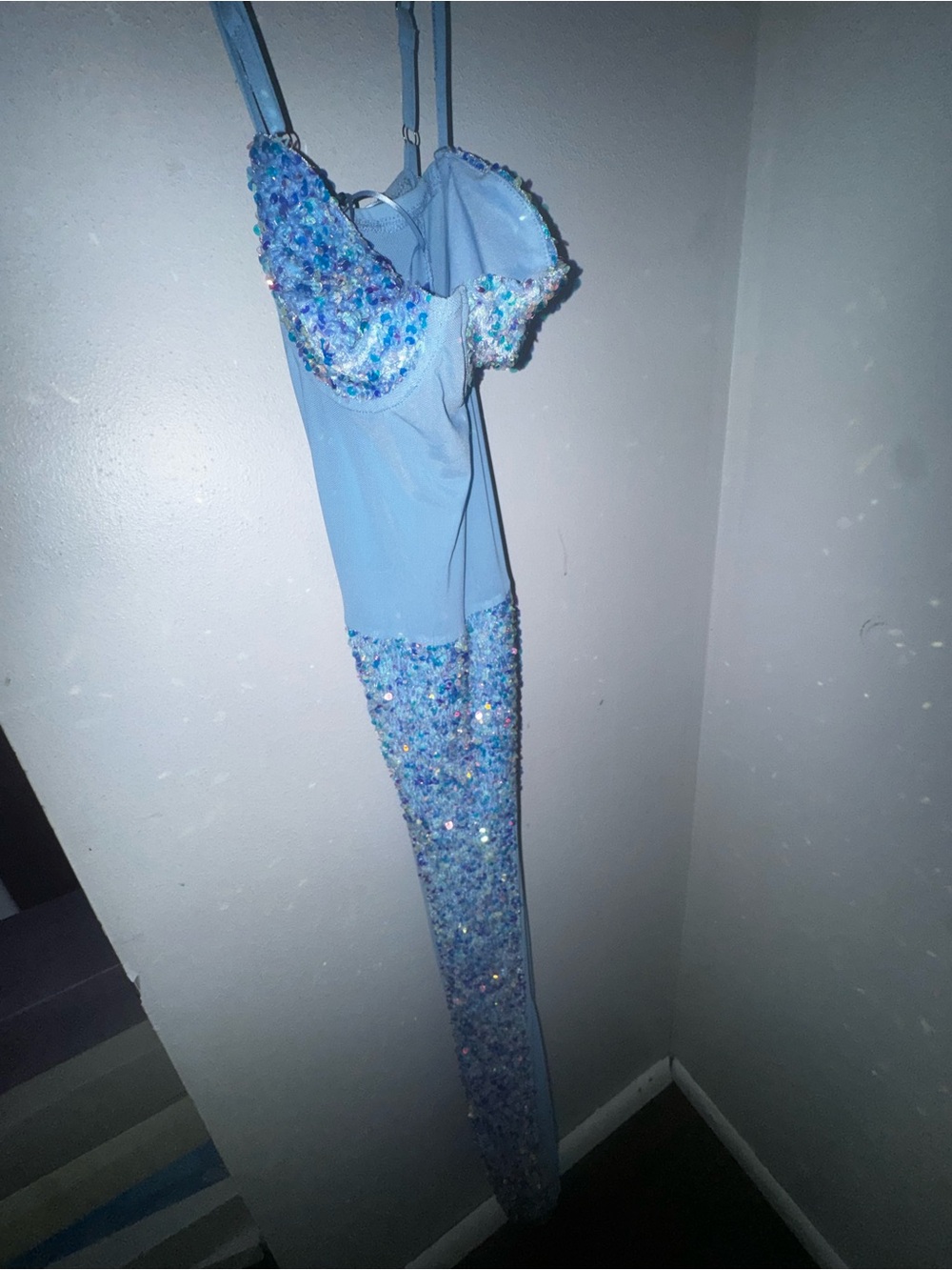 Blue Sequin Embellished Women's Slip Dress